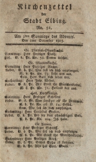 Kirchenzettel der Stadt Elbing, Nr. 52, 1 Dezember 1805