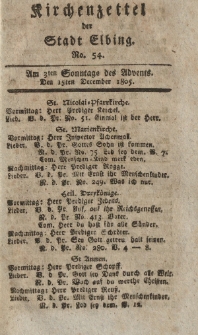 Kirchenzettel der Stadt Elbing, Nr. 54, 15 Dezember 1805