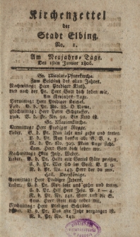 Kirchenzettel der Stadt Elbing, Nr. 1, 1 Januar 1806