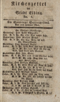 Kirchenzettel der Stadt Elbing, Nr. 6, 2 Februar 1806