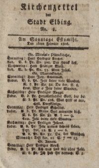 Kirchenzettel der Stadt Elbing, Nr. 8, 16 Februar 1806