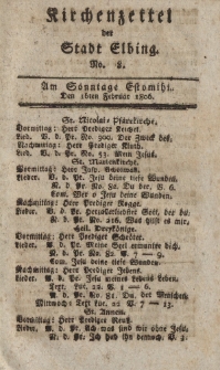 Kirchenzettel der Stadt Elbing, Nr. 8, 16 Februar 1806