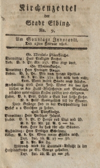 Kirchenzettel der Stadt Elbing, Nr. 9, 23 Februar 1806