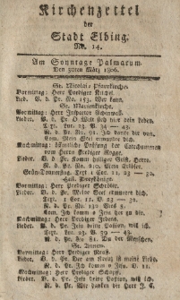 Kirchenzettel der Stadt Elbing, Nr. 14, 30 März 1806