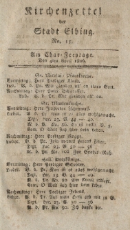 Kirchenzettel der Stadt Elbing, Nr. 15, 4 April 1806