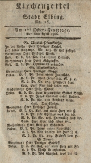 Kirchenzettel der Stadt Elbing, Nr. 16, 6 April 1806