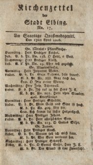Kirchenzettel der Stadt Elbing, Nr. 17, 13 April 1806
