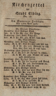 Kirchenzettel der Stadt Elbing, Nr. 19, 27 April 1806