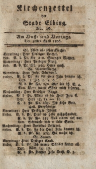 Kirchenzettel der Stadt Elbing, Nr. 20, 30 April 1806