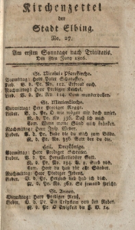 Kirchenzettel der Stadt Elbing, Nr. 27, 8 Juni 1806