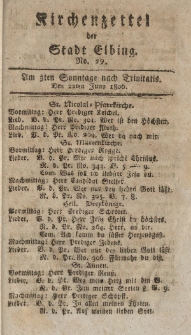 Kirchenzettel der Stadt Elbing, Nr. 29, 22 Juni 1806