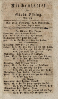Kirchenzettel der Stadt Elbing, Nr. 36, 10 August 1806