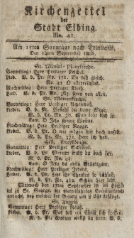 Kirchenzettel der Stadt Elbing, Nr. 41, 14 September 1806