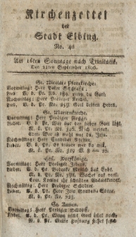 Kirchenzettel der Stadt Elbing, Nr. 42, 21 September 1806