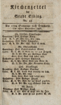 Kirchenzettel der Stadt Elbing, Nr. 43, 28 September 1806