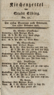 Kirchenzettel der Stadt Elbing, Nr. 51, 23 November 1806