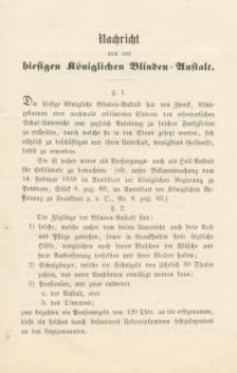 Bestandteil Nr. 150 der Nitschmanns Sammlungen: Nachricht von der hiesigen Königlichen Blinden-Anstalt
