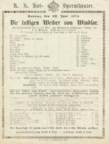 Pozycja nr 169 z kolekcji Henryka Nitschmanna : Die lustigen Weiber von Windosor - 22.06.1873 r.