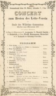 Pozycja nr 167 z kolekcji Henryka Nitschmanna : Concert zum Besten des Lette-Verein im Saale des Wilhelms-Gymnasium...