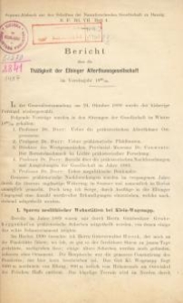 Bericht über die Tätigkeit der Elbinger Altertumsgesellschaft in den Vereinsjahren 1899/1900