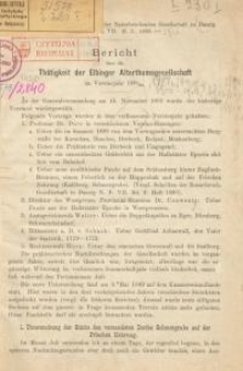 Bericht über die Tätigkeit der Elbinger Altertumsgesellschaft in den Vereinsjahr 1888/1889