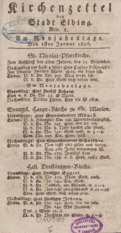 Kirchenzettel der Stadt Elbing, Nr. 1, 1 Januar 1826