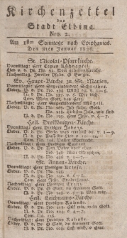 Kirchenzettel der Stadt Elbing, Nr. 2, 8 Januar 1826