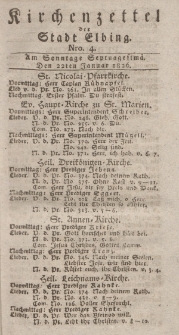 Kirchenzettel der Stadt Elbing, Nr. 4, 22 Januar 1826