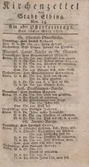 Kirchenzettel der Stadt Elbing, Nr. 14, 26 März 1826