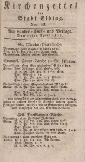 Kirchenzettel der Stadt Elbing, Nr. 18, 19 April 1826
