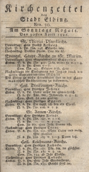 Kirchenzettel der Stadt Elbing, Nr. 20, 30 April 1826