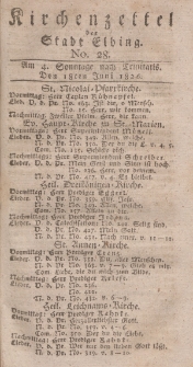 Kirchenzettel der Stadt Elbing, Nr. 28, 18 Juni 1826
