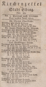 Kirchenzettel der Stadt Elbing, Nr. 29, 25 Juni 1826