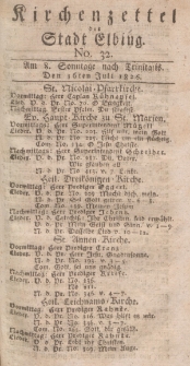 Kirchenzettel der Stadt Elbing, Nr. 32, 16 Juli 1826