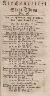 Kirchenzettel der Stadt Elbing, Nr. 36, 13 August 1826