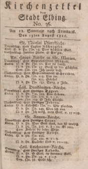 Kirchenzettel der Stadt Elbing, Nr. 36, 13 August 1826