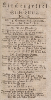 Kirchenzettel der Stadt Elbing, Nr. 38, 27 August 1826