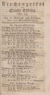 Kirchenzettel der Stadt Elbing, Nr. 39, 3 September 1826