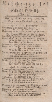 Kirchenzettel der Stadt Elbing, Nr. 41, 17 September 1826