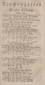 Kirchenzettel der Stadt Elbing, Nr. 44, 8 Oktober 1826