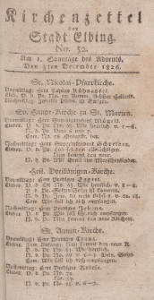 Kirchenzettel der Stadt Elbing, Nr. 52, 3 Dezember 1826