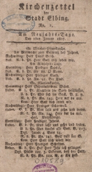Kirchenzettel der Stadt Elbing, Nr. 1, 1 Januar 1807