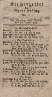 Kirchenzettel der Stadt Elbing, Nr. 2, 4 Januar 1807