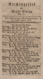 Kirchenzettel der Stadt Elbing, Nr. 5, 25 Januar 1807