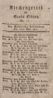 Kirchenzettel der Stadt Elbing, Nr. 13, 22 März 1807