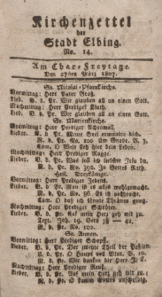 Kirchenzettel der Stadt Elbing, Nr. 14, 27 März 1807