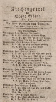 Kirchenzettel der Stadt Elbing, Nr. 37, 16 August 1807