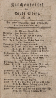 Kirchenzettel der Stadt Elbing, Nr. 40, 6 September 1807