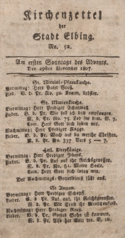 Kirchenzettel der Stadt Elbing, Nr. 52, 29 November 1807