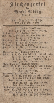 Kirchenzettel der Stadt Elbing, Nr. 1, 1 Januar 1808